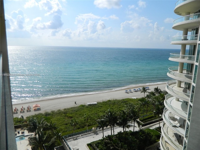 view of water feature with a view of the beach