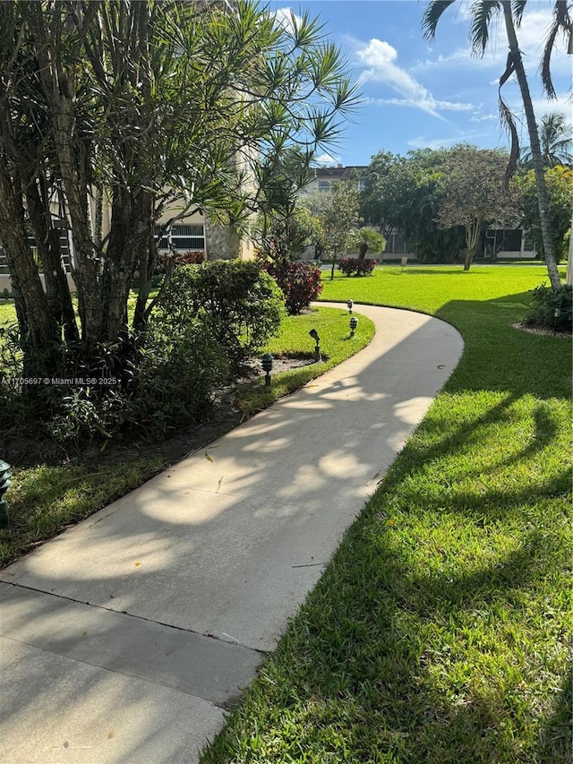 view of property's community featuring a lawn