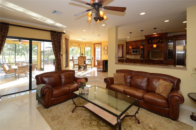 12040 N Eagle Trace Blvd N, Coral Springs, FL 33071 - living room featuring ceiling fan and recessed lighting