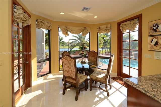 12040 N Eagle Trace Blvd N, Coral Springs, FL 33071 - dining room with plenty of natural light, ornamental molding, light tile patterned floors, and recessed lighting
