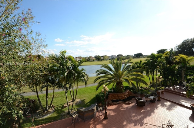 view of patio / terrace with a water view