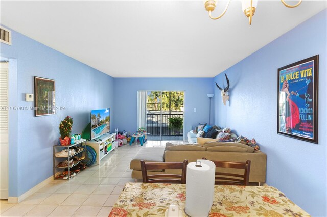 living room with light tile patterned floors