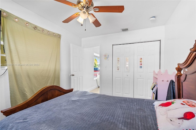 bedroom with a closet and ceiling fan