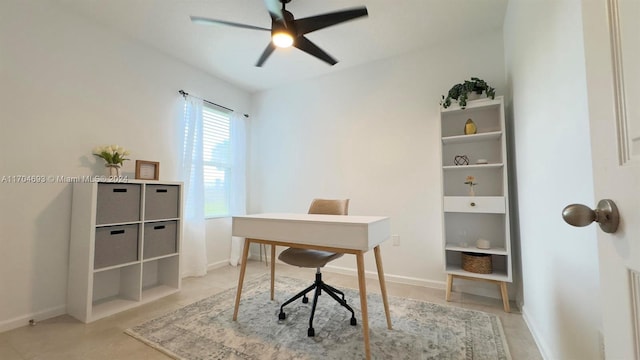 office space featuring ceiling fan