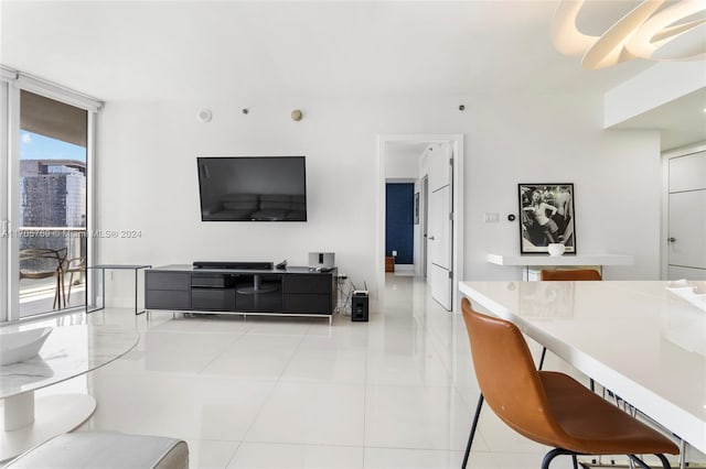 living room featuring light tile patterned floors