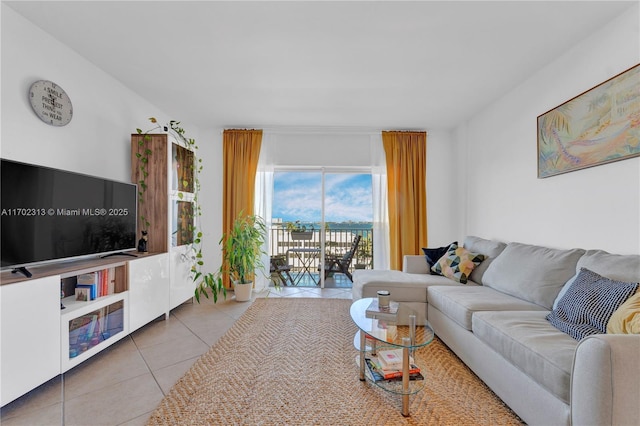 living room with light tile patterned floors