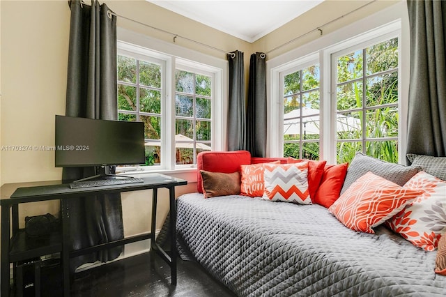 bedroom with ornamental molding