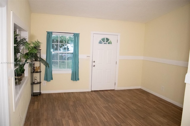 entryway featuring dark hardwood / wood-style floors and a textured ceiling