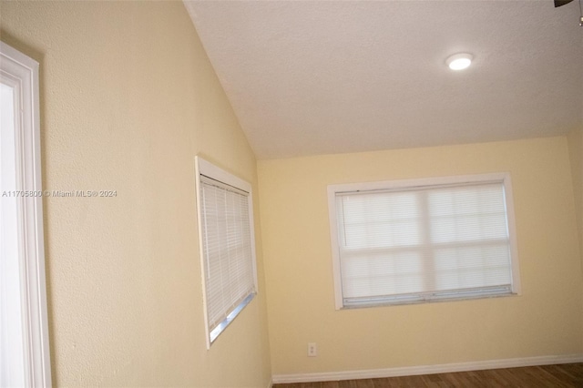 spare room featuring hardwood / wood-style floors, a wealth of natural light, and lofted ceiling