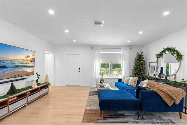 living room with light hardwood / wood-style floors