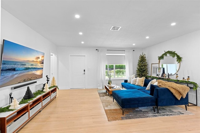 living room with light hardwood / wood-style floors