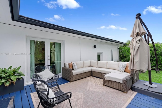 deck featuring french doors and an outdoor hangout area