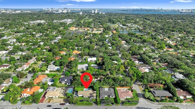 aerial view with a water view