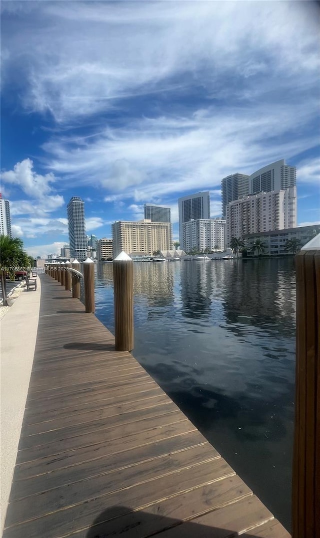 view of dock with a water view