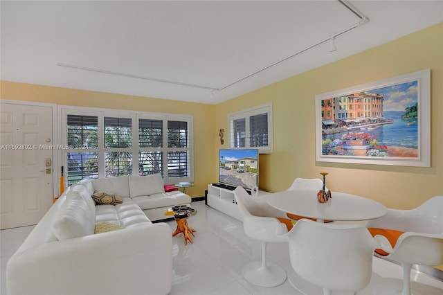 living room featuring light tile patterned floors