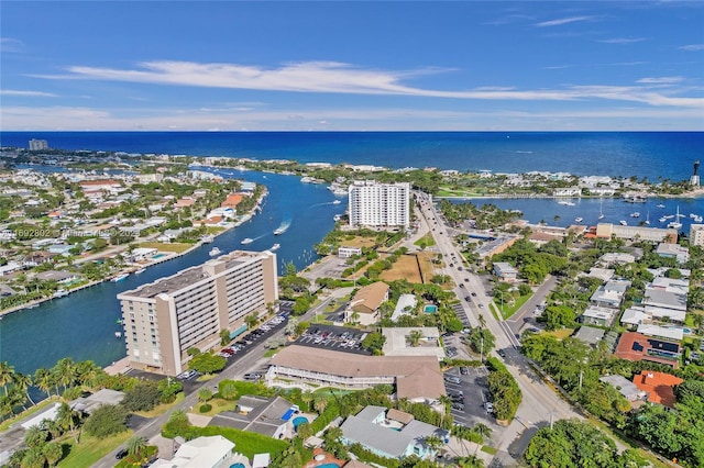 bird's eye view featuring a water view