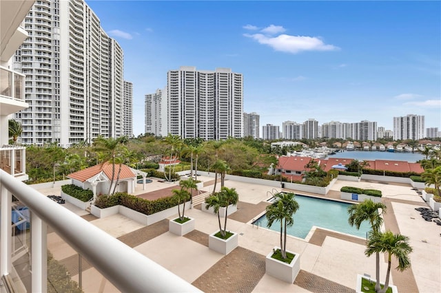 3640 Yacht Club Dr Unit 607, Aventura, FL 33180 - community pool featuring a skyline view and a patio area