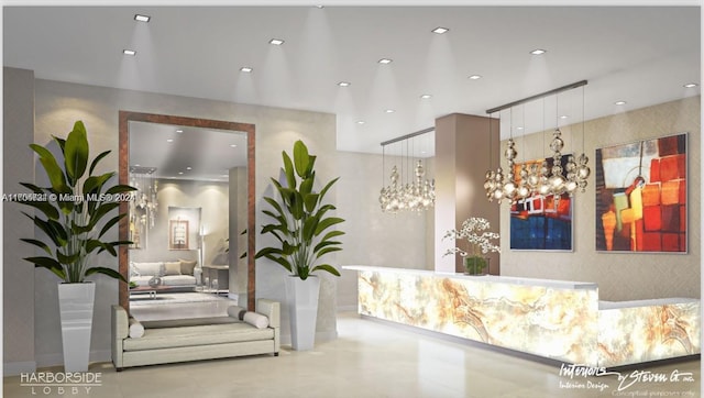 3640 Yacht Club Dr Unit 607, Aventura, FL 33180 - reception area with a chandelier and recessed lighting