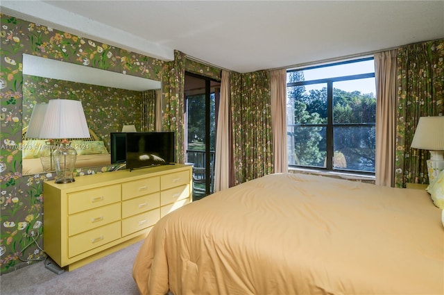 carpeted bedroom with access to exterior