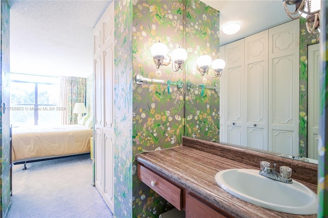 bathroom with vanity and a textured ceiling