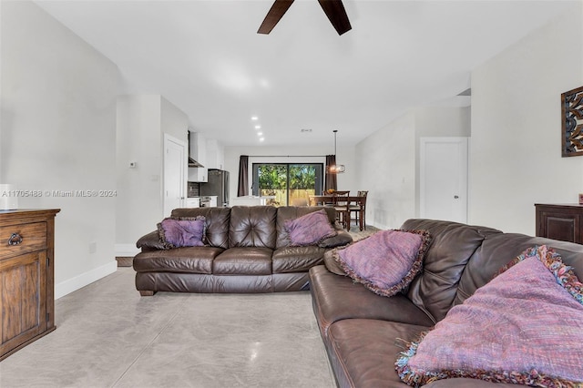 living room featuring ceiling fan