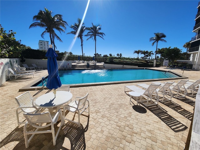 view of pool featuring a patio