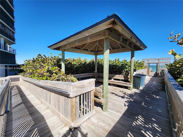 wooden terrace with a gazebo