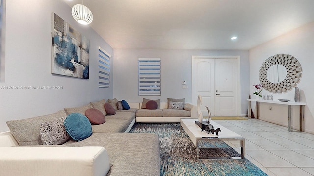 living room with light tile patterned floors