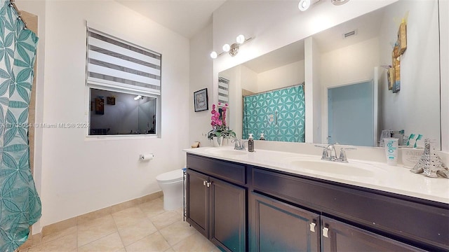 bathroom featuring tile patterned flooring, vanity, and toilet