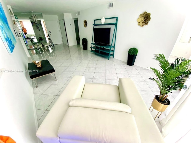 living room with light tile patterned floors