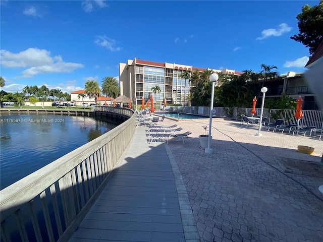 exterior space featuring a water view