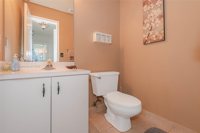 bathroom featuring tile patterned flooring, vanity, and toilet