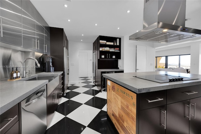 1800 NE 114th St Unit Ph05, Miami, FL 33181 - kitchen with sink, island range hood, a center island, and stainless steel appliances