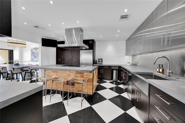 1800 NE 114th St Unit Ph05, Miami, FL 33181 - kitchen with black appliances, island exhaust hood, and sink