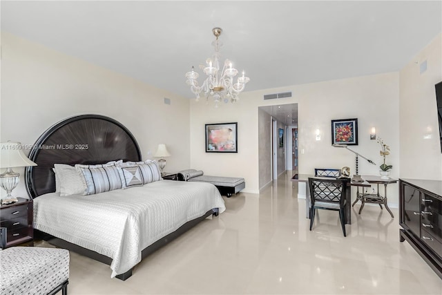 bedroom featuring a chandelier and visible vents