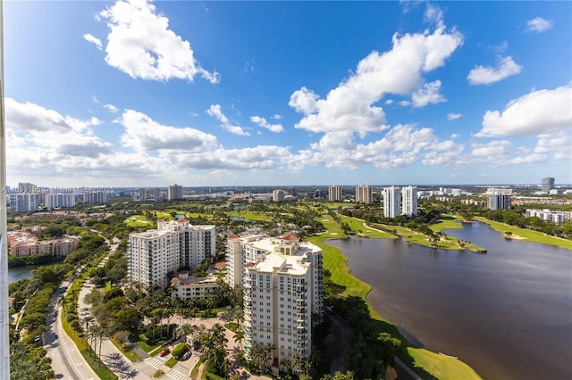 bird's eye view with a city view and a water view