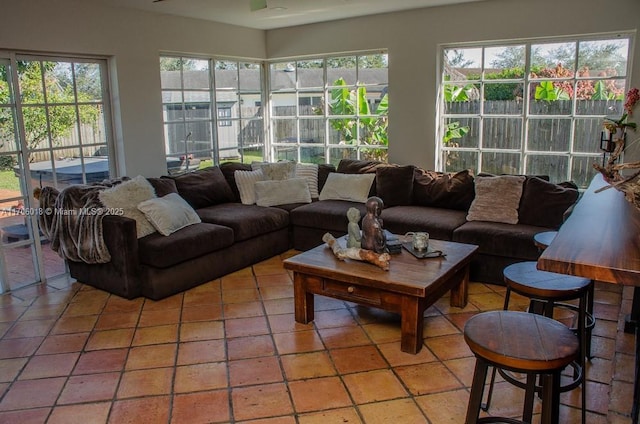 living room featuring tile patterned floors