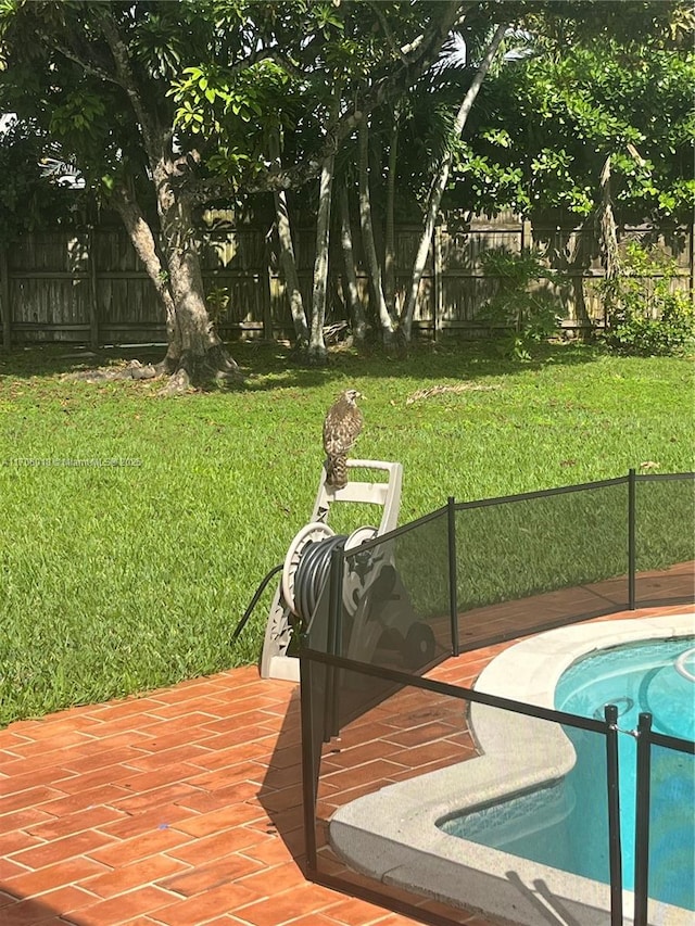 view of pool with a yard