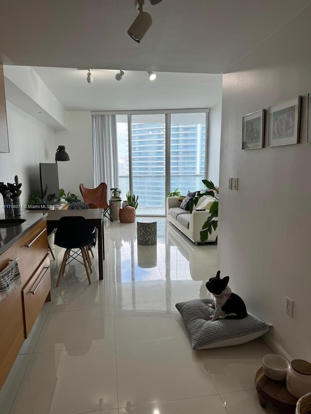 home office with light tile patterned flooring