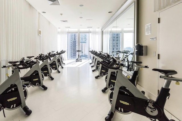 workout area featuring expansive windows