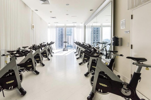 465 Brickell Ave Unit 4004, Miami, FL 33131 - exercise room featuring a wall of windows