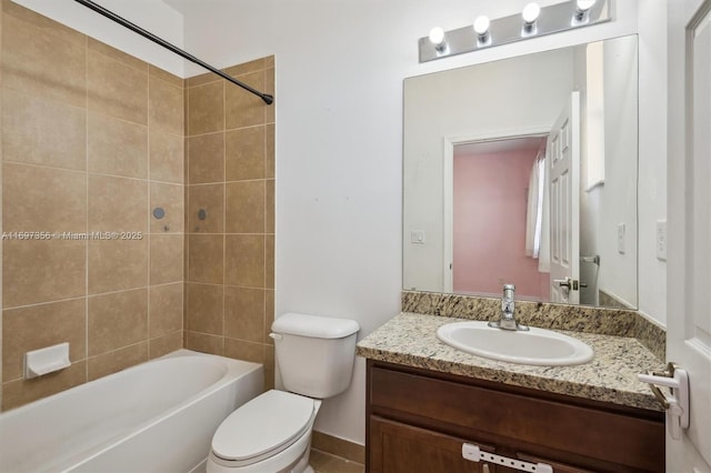 full bath with shower / washtub combination, vanity, and toilet