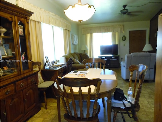 dining area featuring ceiling fan