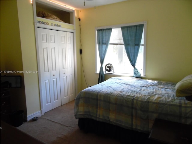 bedroom featuring carpet flooring and a closet