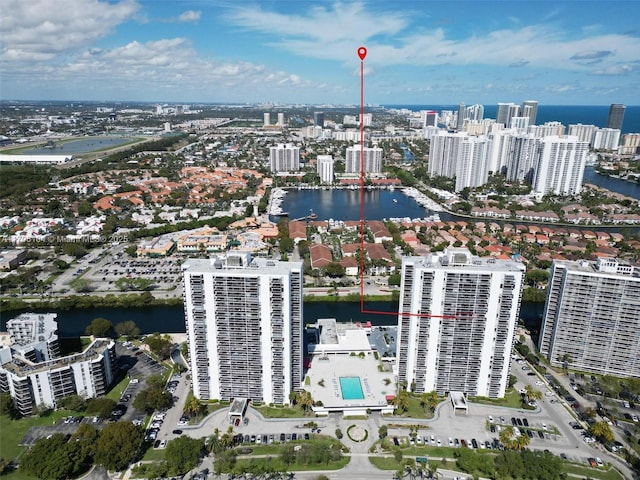 drone / aerial view featuring a water view