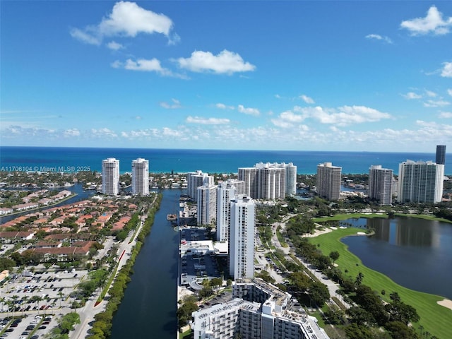 aerial view with a water view