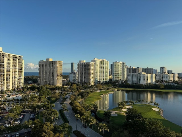 view of city with a water view