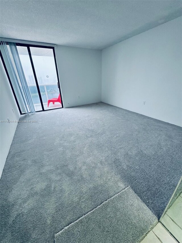 carpeted empty room featuring a textured ceiling