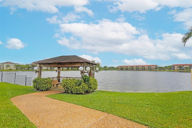 view of water feature featuring a gazebo