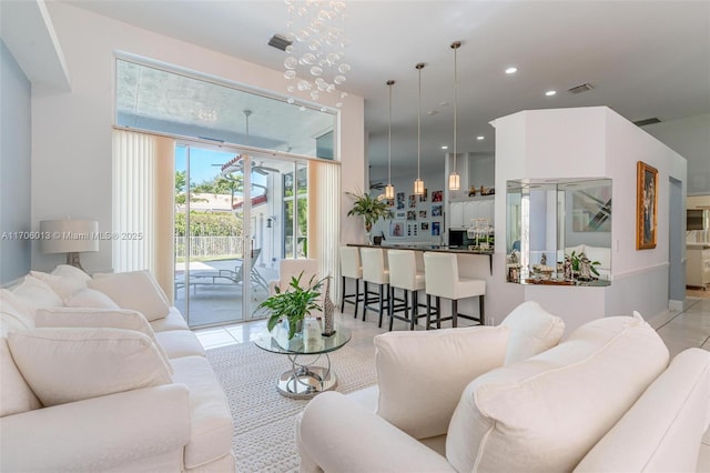 living room with light tile patterned floors